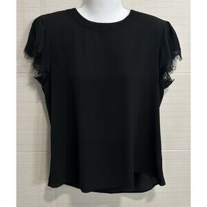 New Black Delicate Lace Flutter Sleeve Blouse M, Romantic Goth Feminine